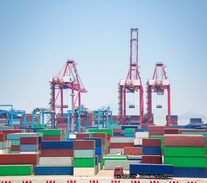 Container terminal with cargo cranes